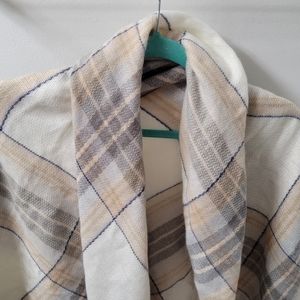Collection Eighteen Tan, Gray & Cream Plaid Blanket Scarf Shoulder Wrap Poncho
